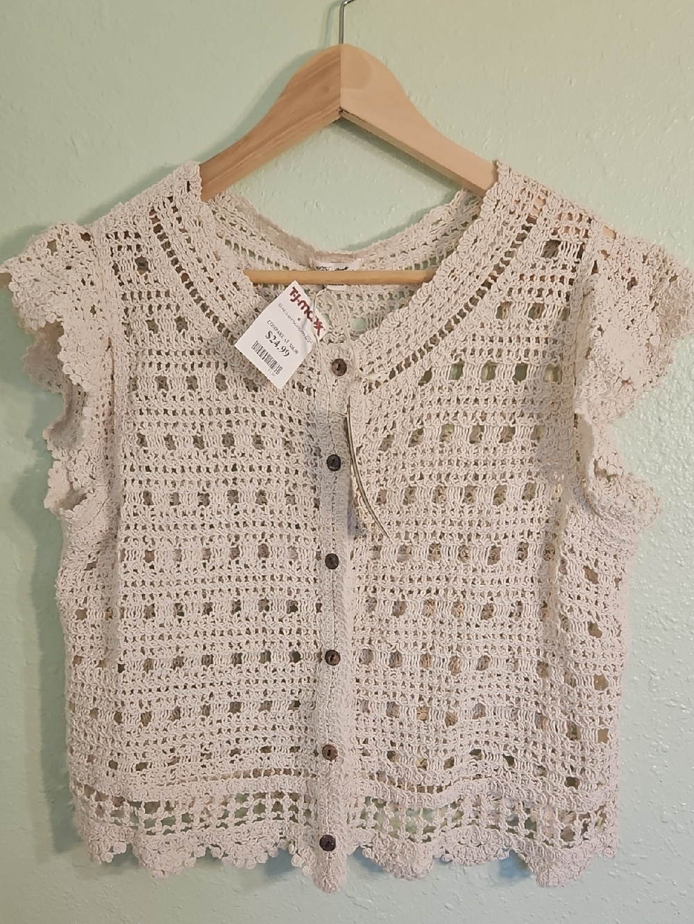 Ultra Pink Crochet Open-Knit Tank Top in Cream